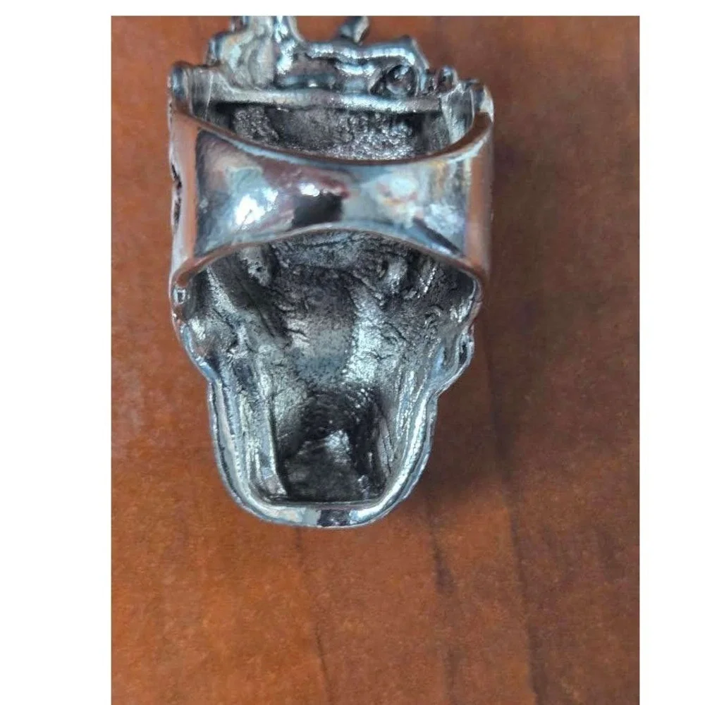 Mens Silver Tone Dragon Head Ring Red Eyes Gothic Biker Statement Size 10